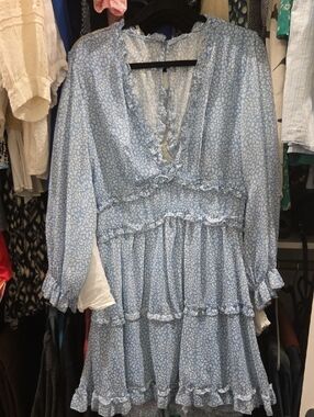 Light Blue Ruffle Tiered Floral Dress